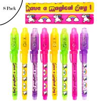 8 Pack Unicorn Invisible Ink Pen UV Light Spy Gear for Kids - Magic Pen Marker Disappearing Ink for Secret Messages, Girls Secret Diary, Journal, Unicorn Gifts Girls Kids Party Favors