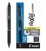 PILOT FriXion Clicker Erasable, Refillable & Retractable Gel Ink Pens, Fine Point, Black Ink, 12 Count (31450)