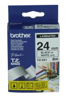 Brother 1 Inch x 26.2 Feet Black on White for P-Touch (TZ251)