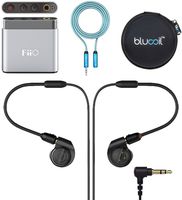 Audio-Technica ATH-E40 IEM Headphones Bundle with FiiO A1 Silver Portable Headphone Amplifier, Blucoil 6-FT Headphone Extension Cable (3.5mm), and Portable Earphone Hard Case