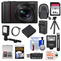 Panasonic Lumix DC-ZS200 4K Wi-Fi Digital Camera (Black) with 64GB Card + Case + Battery & Charger + Tripod + Flash + Video Light Kit