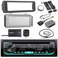 JVC Stereo CD Marine Receiver Bundle, 1998 2013 Harley Davidson Touring, Adapter Dash Kit, Handle Bar Control Module, Weathershield Cover, SiriusXM Tuner, Enrock Wire Antenna, Enrock Wire Antenna