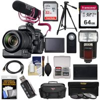 Canon EOS 80D Wi-Fi Digital SLR Camera & 18-135mm is Lens Video Creator Kit + PZ-E1 Zoom Adapter + RODE Mic + 32GB, 64GB Card + Battery + Case + Tripod + Flash Kit