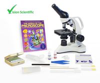 Vision Scientific VME0006-100-RC-P2 Monocular Compound Microscope, 40x-1000x Magnification, LED, Mechanical Stage, Rechargeable Battery,Microscope Book, Microscope Discovery Kit,25 Prepared Slides Set