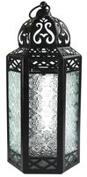 Vela Lanterns Moroccan Style Candle Lantern with LED Lights, Large, Clear Glass