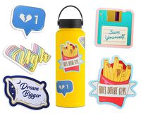 Cute Yellow Aesthetic Stickers for Water Bottles (5 Pack)-Funny, Lovely, Trendy, Waterproof Vinyl Decal Stickers for Teens, Girls, Women, Feminists - for Hydro Flask Tumbler Waterbottle Laptop Phone