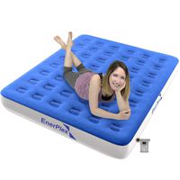 EnerPlex Never-Leak Camping Series Queen Camping Airbed with High Speed Pump Luxury Queen Size Air Mattress Single High Inflatable Blow Up Bed for Home Camping Travel 2-Year Warranty - Blue/White