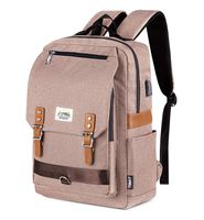 College Vintage Backpack Fashion 15.6" Laptop Rucksack with USB Charging(Khaki)