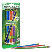 TICONDEROGA Pencils, Wood-Cased Graphite, #2 HB Soft, Pre-Sharpened, Assorted Color Barrels, Black Lead, 10-Pack (13932)
