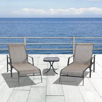 LOKATSE HOME Outdoor Patio Adjustable Metal Chaise Lounge Chair Recliner Set of 2 with 1 Glass Top Bistro Table, Grey