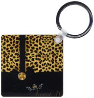 3dRose Sweet 16 Cheetah Print and Gold - Key Chains, 2.25 x 4.5 inches, set of 2 (kc_52259_1)