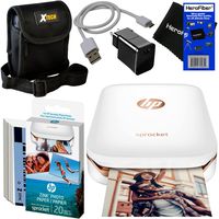 HP Sprocket Photo Printer, Print Social Media Photos 2x3 Sticky-Backed Paper (White) + Photo Paper (30 Pack) + Protective Case + USB Cable w/Wall Adapter + HeroFiber Ultra Gentle Cleaning Cloth