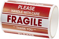TapeCase Shipping Packing Labels"Please Handle with Care/Fragile/Thank You", Red/White - 50 per Pack (1 Pack)