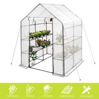 Deluxe Green House 56" W x 56" D x 77" H,Walk in Outdoor Plant Gardening Greenhouse 2 Tiers 8 Shelves - Anchors Include(White)