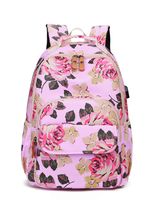 Leaper Floral School Backpack Girls Bookbag Daypack USB Charging Port Pink