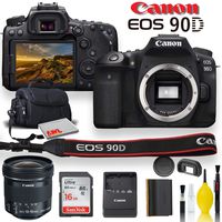 Canon EOS 90D DSLR Camera with Canon EF-S 10-18mm f/4.5-5.6 is STM Lens, Soft Padded Case, Memory Card, and More (International Model)
