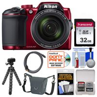Nikon Coolpix B500 Wi-Fi Digital Camera (Red) with 32GB Card + Case + Flex Tripod + Kit Kit