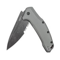 Kershaw Link Gray Aluminum Folding Pocket Knife (1776GRYBWST); 3.25" 420HC Stainless Steel Blade with Blackwash Finish, 2-Step Serration, SpeedSafe Opening, Liner Lock, Reversible Pocketclip; 4.8 OZ.