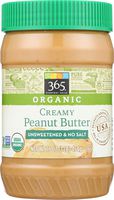 365 Everyday Value, Organic Creamy Peanut Butter Unsweetened & No Salt, 16 Ounce