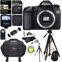 Canon EOS 70D 20.2 MP Digital SLR Camera with Dual Pixel CMOS AF Full HD 1080p Video (Body Only) + 32 GB SDHC + Tripods + Water Resistant Shock Proof Bag + Accessory Bundle