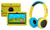 Contixo 7" Educational Learning Kids Tablet & Kid Safe 85dB Bluetooth Over The Ear Headphones Bundle (Yellow)