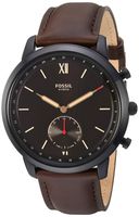 Fossil Men's Hybrid Smartwatch Stainless Steel Watch with Leather Strap, Brown, 21.3 (Model: FTW1179)