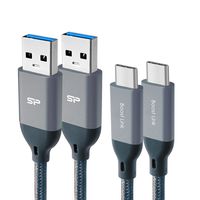 Silicon Power QC 3.0 USB Type-C to USB-A 3.0 Fast Charging Data Transfer Charger Cable, 3.3ft Nylon Braided (2 Pack), Gray
