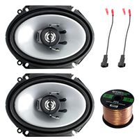 2X Kenwood 6x8 250W 2-Way Sport Series Black Car Audio Coaxial Speakers, 2X Enrock 16 Gauge Speaker Harness Adapter W/Red Bullet for Select Ford Vehicles 1998-UP, Enrock 16-Gauge 50 Ft Speaker Wire