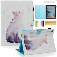 iPad Pro 9.7 Case,LittleMax Smart PU Leather Case Flip Wallet Cover Pen Slot Kickstand Protective Case for iPad Pro (9.7 Inch) Free Cleaning Cloth,Stylus Pen- Snow Fox