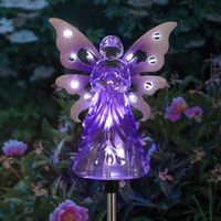 Exhart Solar Garden Stake Lights - Purple Lighted Christmas Angel Stake for Outdoor Holiday Decor, Angel Remembrance or Memorial Gift w/ 12 Solar LEDs in The Wings - Solar Angel Lights (4" W x 34" H)