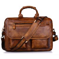 Jack&Chris Men's Handmade Leather Briefcase Laptop Bag Messenger Shoulder Bag,NM1862-90