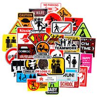 YAMIOW Waterproof Vinyl PVC Stickers for Fridge Phone Laptop Car Helmet Luggage Tablet Decal Graffiti Sticker (50 pcs for Warning Sign Style)