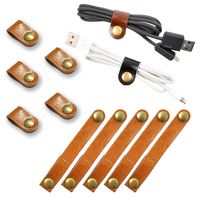 FIBOUND 10pcs Earphone Winder Leather Cable Straps,Cable Ties Leather Cord Organizer,USB Cable Clips,Earphone Winder with Leather Handmade