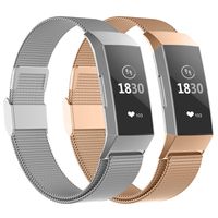 POY Compatible for Fitbit Charge 3 Bands,Replacement Wristbands for Fitbit Charge 3 SE Fitness Activity Tracker, Metal Stainless Steel Bracelet Strap with Unique Magnet Lock for Women Men SIL RoGld L