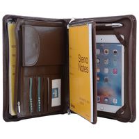 Deluxe Leather Padfolio Case, Zipper Portfolio Organizer Folio Folder, Fits iPad Mini 5 2019 and Junior Legal / A5 Paper