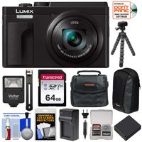 Panasonic Lumix DC-ZS80 4K Wi-Fi Digital Camera (Black) with 64GB Card + Battery + Charger + Case + Flash + Tripod + Kit