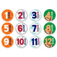 Tiny Ideas First Year Monthly Milestone Sports Baby Belly Stickers, Basketball, Baseball, Soccer, and Football, 1-12 Months