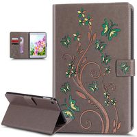 iPad Mini 4 Case,iPad Mini 4 Cover,ikasus Colorful Painted Embossing Butterfly Flower Premium PU Leather Flip Wallet Pouch Stand Credit Card ID Holders Protective Case Cover for iPad Mini 4,Gray