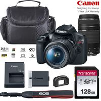 Canon EOS Rebel T7 DSLR Camera with 18-55mm & 75-300mm Zoom Lens Bundled Kit with 128GB Memory & Case (Holiday Special)