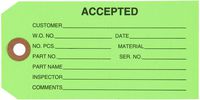 Aviditi Inspection Tag, Legend"ACCEPTED", 13 Point Cardstock, 4-3/4" H x 2-3/8" W, Black on Green (G20021)