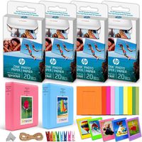 4 Pack HP Sprocket Photo Paper (80 Sticky-Backed Sheets Total) + Accessories Kit for HP Sprocket Portable Photo Printer, 4 Photo Albums, 10 Paper Frames, 10 Plastic Frames, Hanging Clips/String