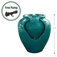 Peaktop YG0037A Outdoor/Indoor Garden Water Glazed Pot Floor Fountain with LED Light, 17" Height, Teal