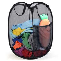 Reinforced Mesh Pop-Up Laundry Hamper, Portable Durable Handles, Collapsible for Storage and Easy to Open, Folding Pop-Up Clothes Hampers are Great for The Kids Room, College Dorm or Travel (Black)