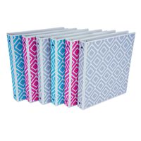 Samsill Fashion Design 3 Ring Binder, Digi Diamond Print, 1 Inch Round Rings, Assorted Colors  (Turquoise, Pink, Silver), Bulk Binders - 6 Pack