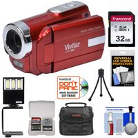 Vivitar DVR-508 HD Digital Video Camera Camcorder (Red) with 32GB Card + Case + LED Video Light + Tripod + Kit