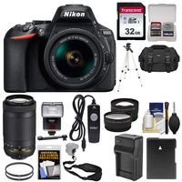 Nikon D5600 Wi-Fi Digital SLR Camera with 18-55mm VR & 70-300mm DX AF-P Lenses + 32GB Card + Case + Flash + Battery & Charger + Tripod + Tele/Wide Lens Kit