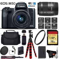 Canon EOS M50 Mirrorless Digital Camera with 15-45mm Lens + Flexible Tripod + UV Protection Filter + Professional Case + Card Reader - International Version Kit