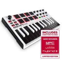 Akai Professional MPK Mini MKII LE White | White, Limited Edition 25 Key Portable USB MIDI Keyboard With 8 Backlit Performance Ready Pads, 8 Assignable Q Link Knobs & A 4 Way Thumbstick
