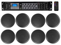 Rockville Commercial Receiver+8 6.5" 2Way Black Ceiling Speakers 4 Hotel/Office