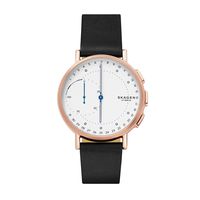 Skagen Hybrid Smartwatch Signature Stainless Steel Quartz Watch with Leather Calfskin Strap, Black, 20 (Model: SKT1112)